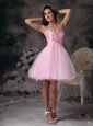 Popular Baby Pink Cocktail Dress A-line Halter Organza Beading Mini-length