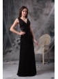 Sexy Column V-neck Little Black Dress Lace Belt and Ruch Floor-length- $103.57