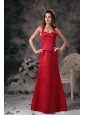 Wine Red Column Elegant Bridesmaid Dress Halter Satin