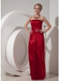 Wine Red Elegant Bridesmaid Dress Column Strapless Satin Beading