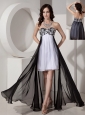 Cheap Black and White Chiffon Prom Dress with Appliques and Beading