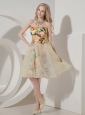Colorful Knee-length Printing Short Prom Dress with Beading