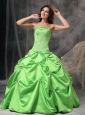 Custom Made Spring Green Ball Gown Strapless Quinceanera Dress Taffeta Beading Floor-length