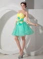 Customize Apple Green and Yellow Cocktail Dress A-line Sweetheart Organza Hand Made Flowers Mini-length