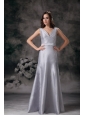 Customize Grey Column / Sheath V-neck Prom Dress