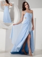 Customize Light Blue Empire One Shoulder Evening Dress Chiffon Beading Floor-length