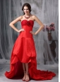 Customize Red Sweetheart High-low Prom Dress with Hand Made Flowers