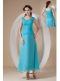Customize Teal Column / Sheath Wide Straps Ankle-length Prom Dress Chiffon