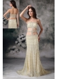Customize Gold Empire Strapless Evening Dress Sequin Beading Brush Train
