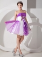Cute Purple and White Cocktail Dress A-line Strapless Organza Hand Made Flowers Mini-length
