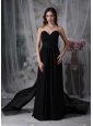 Exquisite Black Empire Sweetheart Evening Dress Chiffon Beading Watteau Train
