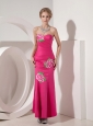 Exquisite Hot Pink Mermaid Sweetheart Cocktail Dress Taffeta Appliques Ankle-length