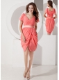 Low Price Watermelon Column V-neck Prom Dress Chiffon Belt Knee-length