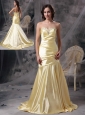 Perfect Light Yellow Mermaid Sweetheart Evening Dress Taffeta Beading Brush Train