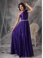 Pretty Purple Empire One Shoulder Prom Dress Elastic Woven Satin Beading Floor-length