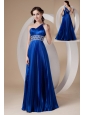 Royal Blue Empire One Shoulder Prom Dress Elastic Woven Satin Beading