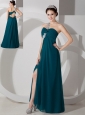 Simple Green Empire One Shoulder Prom Dress Chiffon Ruch and Appliques Floor-length