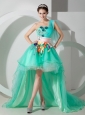 Super Hot Ice Blue One Shoulder High-low Princess Prom Dress with Beading and Appliques