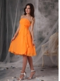 Sweet Orange Strapless Short Prom Dress Chiffon Handle Flowers  Knee-length
