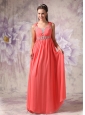 Unique Watermelon Red Chiffon Prom / Evening Dress with Straps