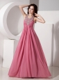 Beautiful Cheap Halter Top Chiffon  Prom Dress with Beading