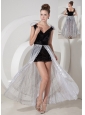 Custom Made Black and Silver Prom Dress V-neck Detachable Sequins