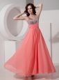Custom Made Watermelon Empire Straps Prom Dress Chiffon Beading Ankle-length