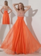 Customize Orange Empire Straps Prom Dress Chiffon Beading Floor-length