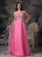 Elegant Rose Pink Empire Sweetheart Prom Dress Taffeta and Tulle