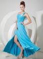 Exquisite Aqua Blue One Shoulder Chiffon Prom Dress
