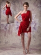 Low price Red Column One Shoulder Prom Dress Chiffon Ruch  Mini-length