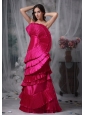Pretty Hot Pink Evening Dress Column / Sheath Strapless Taffeta Ruch Floor-length