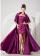 Purple Column Strapless Taffeta Prom Dress with Appliques