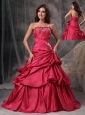 Special Coral Red A-Line / Princess Strapless Prom Dress Taffeta Beading