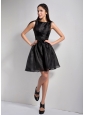 Customize Black A-line Bateau Mini-length Little Black Dress Taffeta and Organza Beading