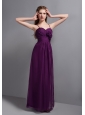 Sexy Purple Ankle-length Chiffon Bridesmaid Dress with Hand Made Flower