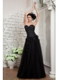 Modest Black Empire Little Black Dress Beading and Hand Made FlowersSweetheart Tulle Floor-length