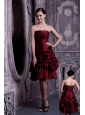 Pretty Burgundy A-line Strapless Prom / Homecoming Dress Taffeta Pick-ups Knee-length