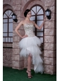 Special White Column Strapless Cocktail Dress Beading Taffeta and Tulle High-low
