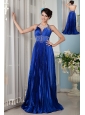 2013 Royal Blue Prom / Celebrity Dress Empire Halter Elastic Woven Satin Beading Brush Train