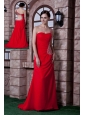 Beautiful Red Empire One Shoulder Prom Dress Chiffon Beading Brush Train