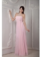Cheap Baby Pink Bridesmaid Dress Empire Strapless Chiffon Beading Floor-length
