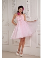 Custom Made Baby Pink A-line / Princess Sweetheart Cocktail Dress Organza Beading and Appliques Mini-length