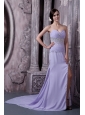 Custom Made Lilac Column Sweetheart Prom Dress Chiffon Beading Court Train