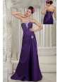 Customize Purple Prom Dress Column Strapless Satin Appliques Brush Train
