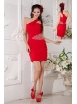 Customize Red Column One Shoulder Cocktail Dress Chiffon Beading Mini-length