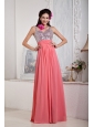 Customize Watermelon Empire Evening Dress Spaghetti Straps Chiffon and Sequin Beading Floor-length