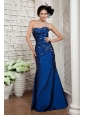 Elegant Navy Blue Prom / Evening Dress Column Sweetheart Beading Floor-length Taffeta