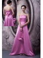 Elegant Rose Pink Bridesmaid Dress A-line / Princess Strapless  Satin Bow Brush Train