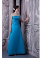 Elegant Sky Blue Bridesmaid Dress A-line Strapless Floor-legnth Satin